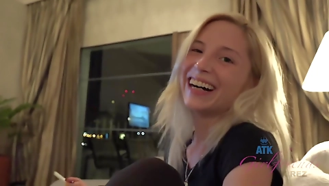 Sexy blonde girl's pussy gets face hole by her dildo